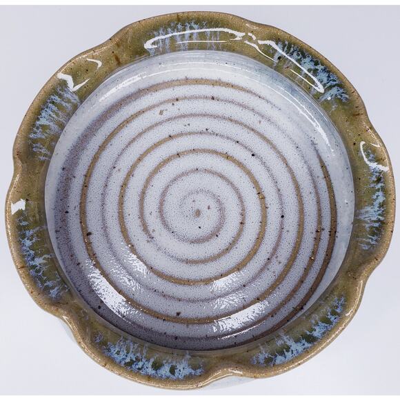 TRIPLE C POTTERY Hand Thrown Stoneware Brie Baker Scalloped Edge Glazed Signed - Picture 6 of 14